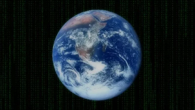 La planète terre vue de l'espace façon Matrix
