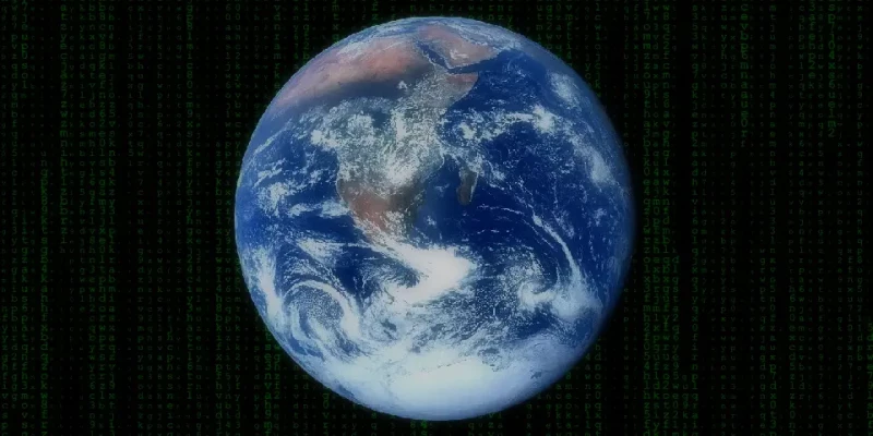 La planète terre vue de l'espace façon Matrix