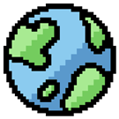 Icône représentant la planète Terre sous forme pixelisée